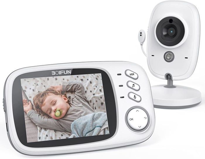 BOIFUN BabyPhone Vidéo Sans Fil Multifonctions 3.2 LCD Couleur Vidéo,Audio Bidirectionnel, Vision Nocturne @YC