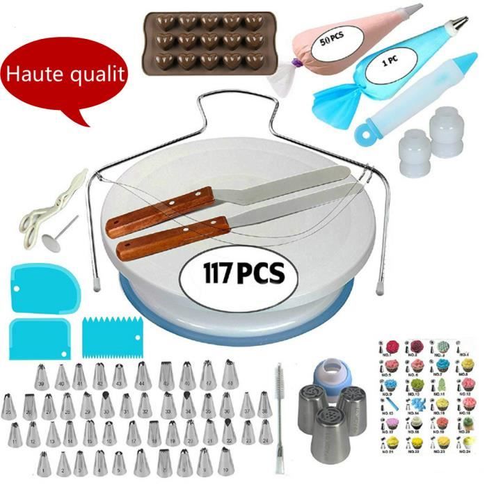 Gâteau Tourne-Disque Ensemble, Kit de Décoration de Gâteau, Douilles Pâtisserie, Outils Ustensiles de Pâtisserie -117Pcs/Set