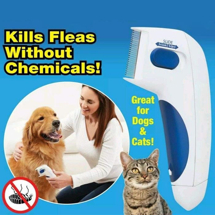 Peigne anti poux electrique, Peigne pour chien, Brosse aspirateur pour chien, Détruisez puces, poux, Toilettage Peigne Blanc+bleu