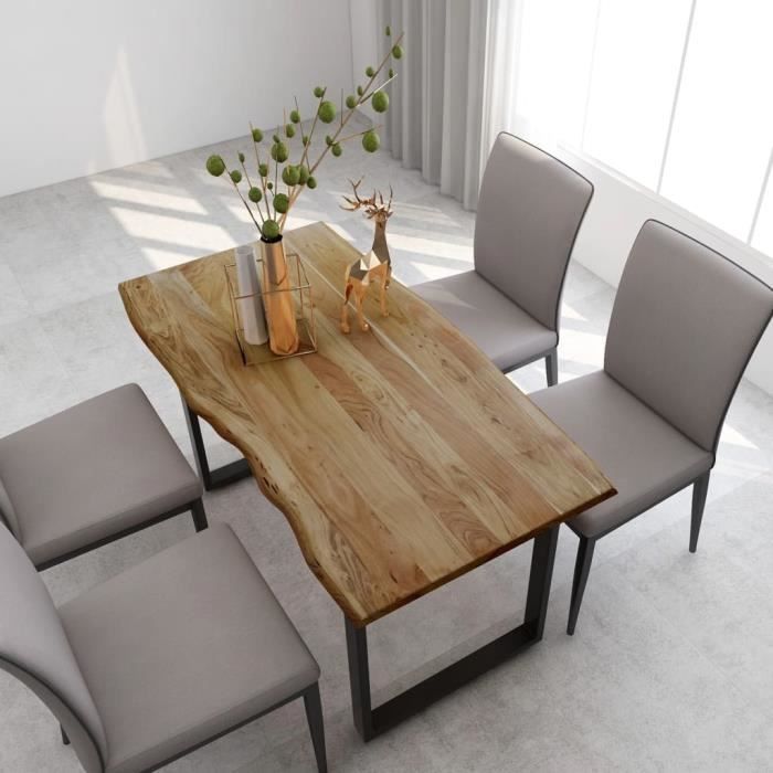 Table à manger de 4 à 6 personnes - Style Industriel et Rustique - Bois d'acacia Solide & Pieds en Acier - 140x70x76 cm