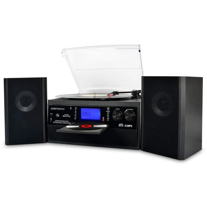 DIGITNOW! Platine Vinyle Bluetooth USB mp3 et Fonction Encodage Classique Lecteur CD avec CD Cassette Radio 33-45-78 RPM avec Deu