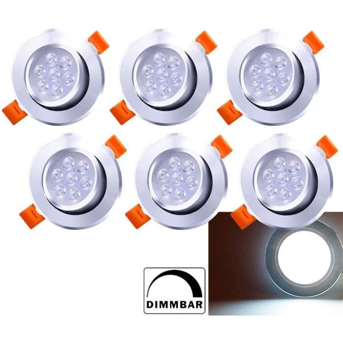 Hengda Spots LED Encastrables 7W Dimmable Blanc 6500K Plat Pour Salle de Bain, Plafonnier Encastré Étanche 560LM Equivalente de 60W