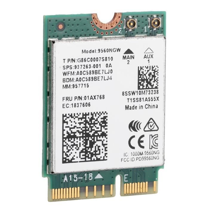 ARAMOX carte réseau 9560NGW Carte réseau sans fil Bluetooth5.0 802.11ac M.2 Adaptateur Wifi avec antenne 9560NGW 1730Mbps (fil de