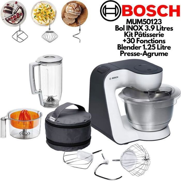 BOSH MUM50123 Kitchen machine - 800W - 4 vitesses + pulse - Bol 3,9L - Blanc/Gris