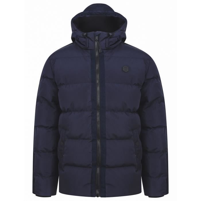 DISSIDENT Doudoune Zippée à Capuche Uni Poches Boutons Logo Poitrine Marine Homme