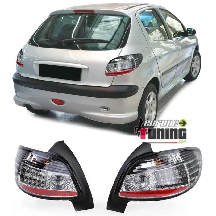 2 FEUX TUNING CHROME ET NOIR A LED POUR PEUGEOT 206 BERLINE 1998-2012 (02387)