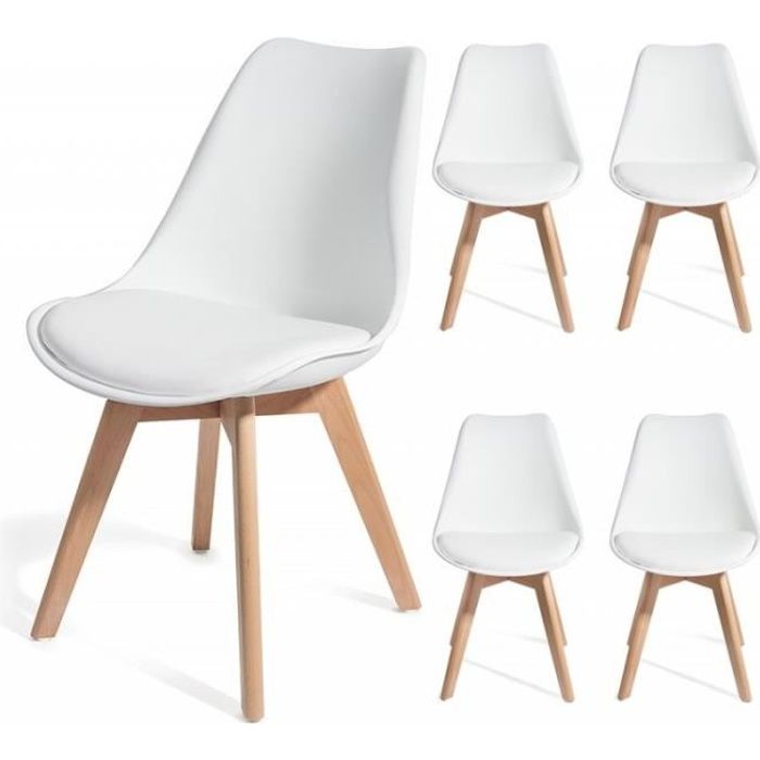 BREKKA BLANC Lot de 4 chaises design contemporain nordique scandinave super qualité