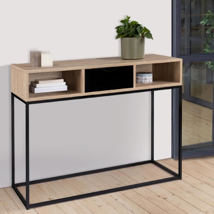 Console 1 tiroir noir BOSTON avec rangements design industriel