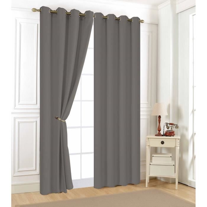 1 Rideau Uni Léger 140 x 240 cm -Aveline- - Gris