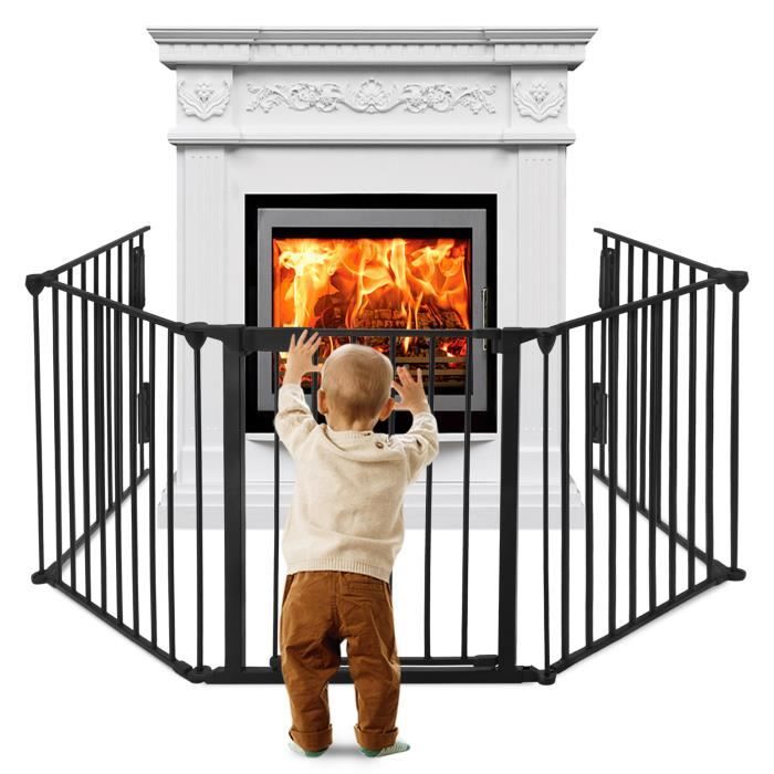 LARS360 Barrière de cheminée en métal avec porte de 300 cm Barrière de protection des animaux Pour bébé Pliable 5 éléments 75x60cm