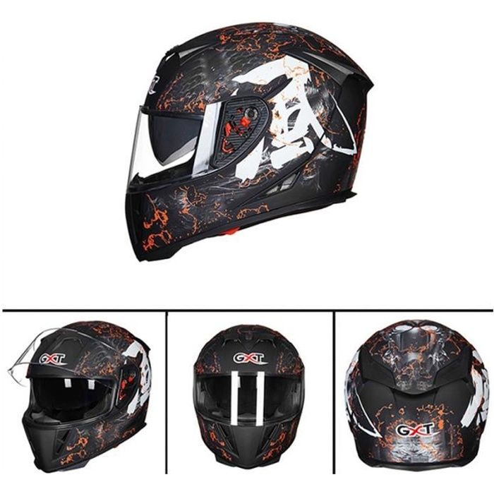 Casque De Moto Intégral Double Visière Casque De Scooter Pour Adulte Homme Femme Motif Noir Mat Vent