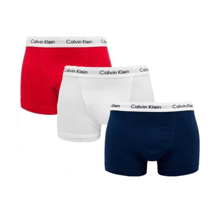 Homme CALVIN KLEIN Pack de 3 Boxers Coton Rouge-Marine-Blanc