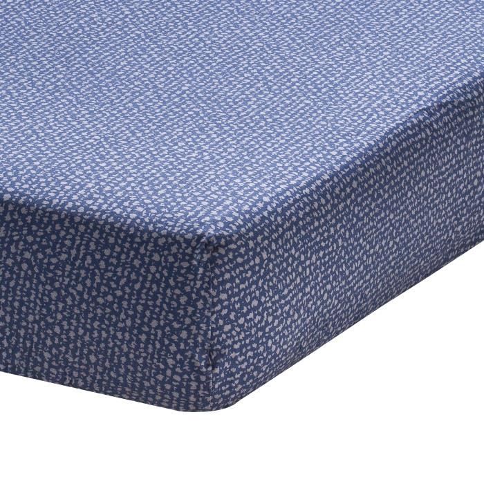 Drap housse imprimé en bambou, Jean, Bleu, 140x190 cm