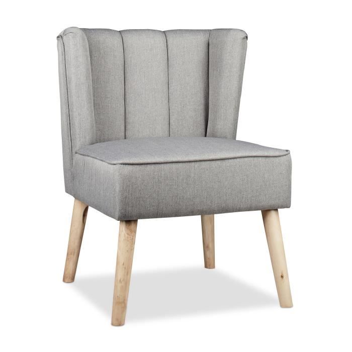 Relaxdays Fauteuil à oreilles Retro années 50 chaise salon vintage scandinave 1 place tissu HxlxP: 80 x 55 x 60 cm, gris -