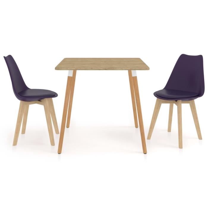 PAL Ensemble Meubles de salle à manger 80 x 80 x 75 cm 3 pcs métal, MDF avec PVC, bois de hêtre Violet foncé Palm rose1