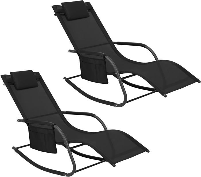 WOLTU Bain de Soleil Jardin Exterieur Lot de 2 Chaise Longue Jardin Fauteuil à Bascule Transat de Jardin Noir W0ETT0157-2