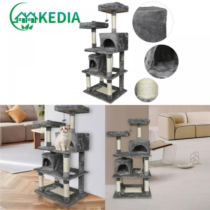 Comparer les prix de KEDIA. Arbre à Chat, Multi-Niveaux, Grande capacité, Griffoir, Niches, Colonnes renforcées, Hauteur 145 cm