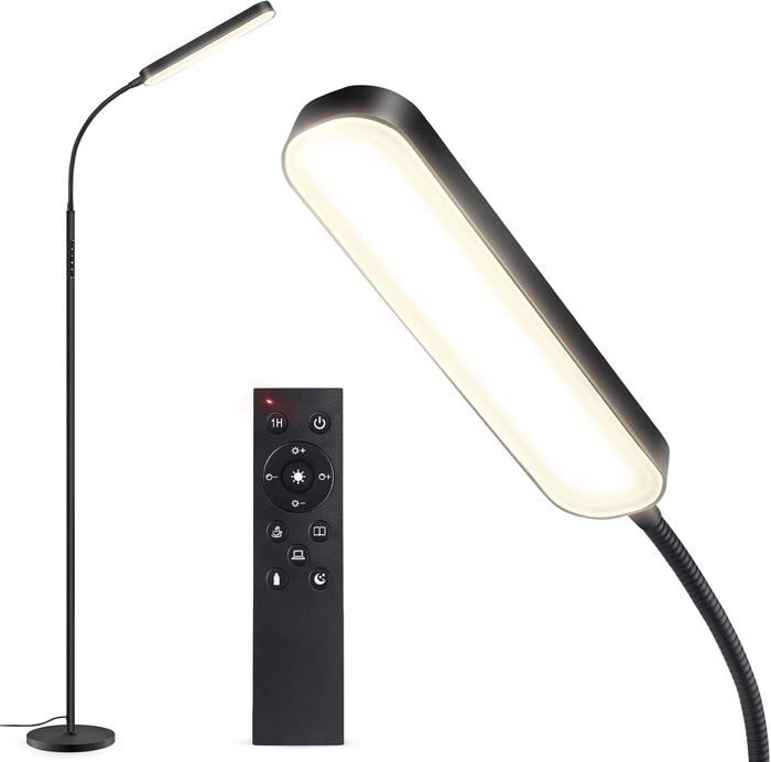 Lampadaire Sur Pied Salon Noir 15W – 3 Températures, 5 Intensités, Télécommande, Lumière Douce Anti-Fatigue Oculaire