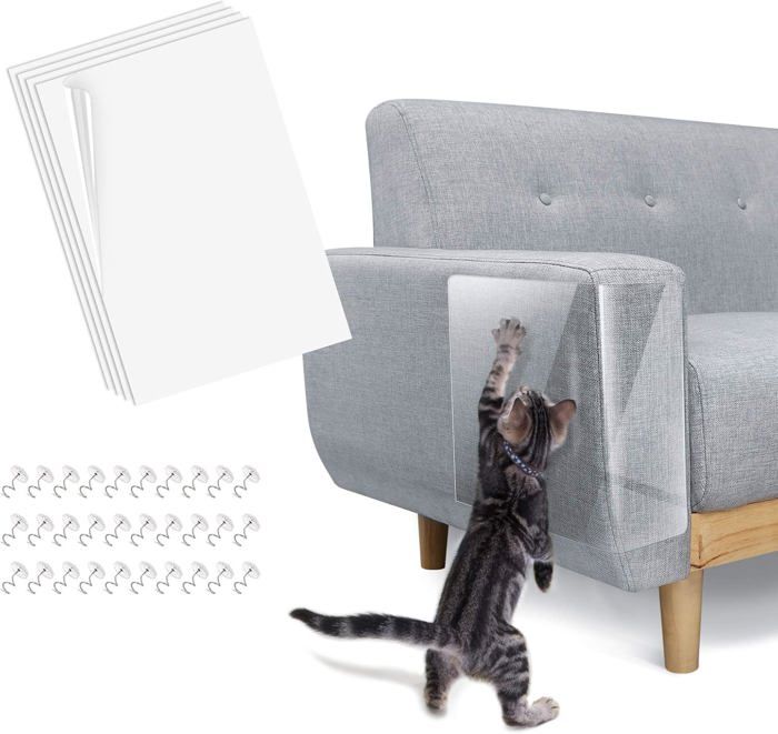 Meilleurs prix pour Lewondr Lot de 4 Protecteurs de Meubles Tapis Griffoir pour Chats, Protection Canapé Fauteuil Meuble Anti-Griffes Autocollant avec