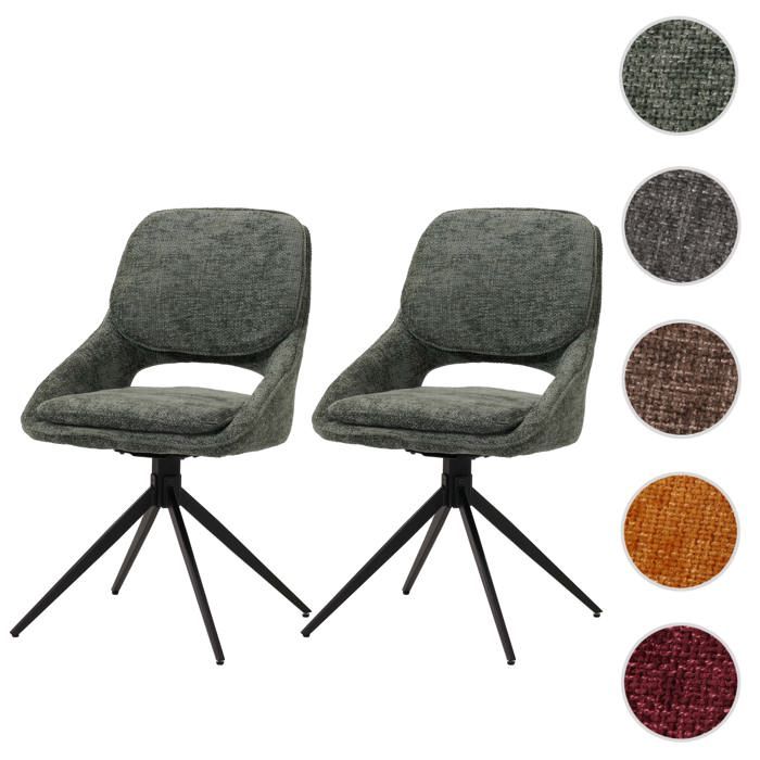 Lot de 2 chaises de salle à manger MCW-N73 Chenille Oeko-Tex vert