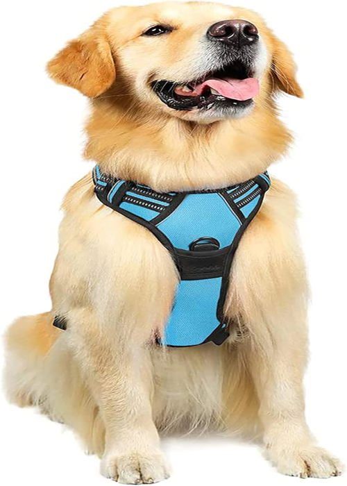 Comparer les prix de Harnais pour chien anti-traction avec 2 clips de laisse, harnais réglable rembourré doux pour animaux de compagnie(bleu, L)