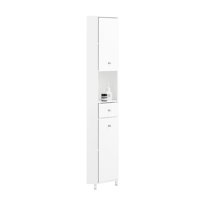 SoBuy Meuble Rangement Angle Salle De Bain BZR193-W - Armoire Étroite 1 Tiroir 2 Portes Blanc 44x31x171 Cm