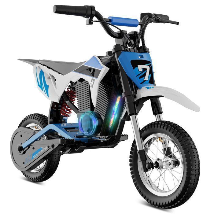 Moto Electrique Enfants EVERCROSS TECH EV12MP-Moteur 300W 3 Modes de Vitesse15 KM Pneu 12 Musique Bluetooth Cadeau Bleu