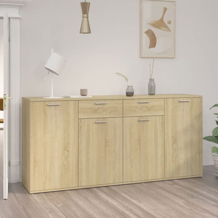 SALE 2025Meuble bas bahut vaisselier - Buffet - Chêne sonoma - 160x36x75 cm - bois dingénierie588 Kg 3728