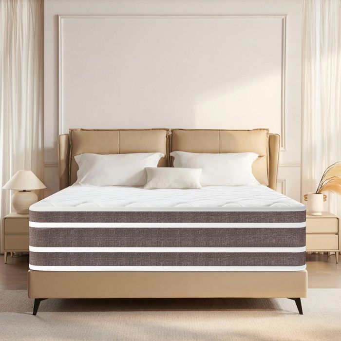 Matelas 140x190 cm Ép 24cm Matelas à Ressorts Ensachés et à Mémoire de Forme Hybride Matelas Confort 10 Zones Moyenne Ferme