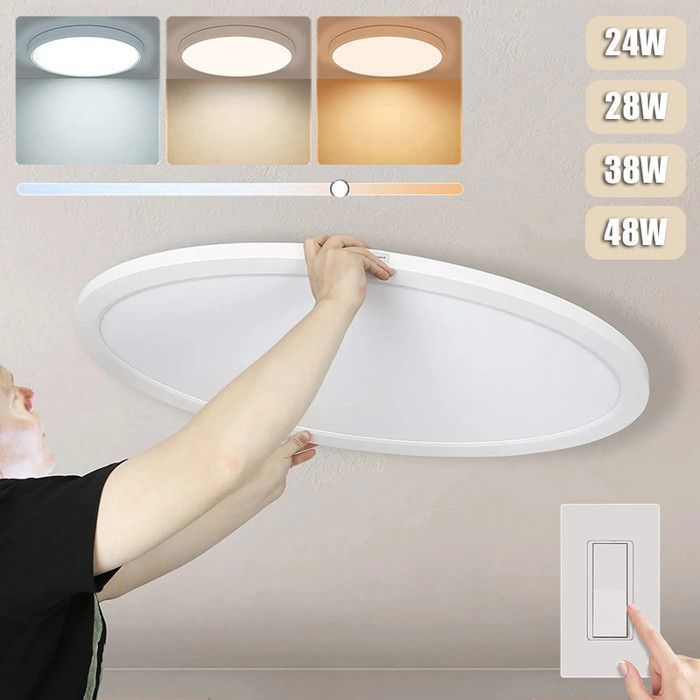 Plafonnier LED de plafond Couleur Réglable - Lampe de Salle de Bain - Moderne Rond Ultra-mince pour Cuisine Chambre Salon 24W