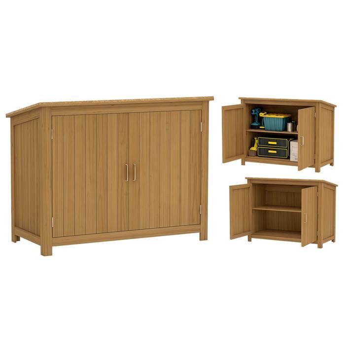 Armoire de jardin en bois extérieur - Outsunny - toit incliné 2 étagères et 2 portes - 110 x 50 x 85 cm - marron