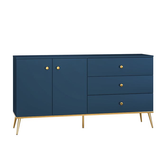 Buffet 2 portes 3 tiroirs Petits-meubles - Thalia - 160 x 40 x 85cm - Bleu