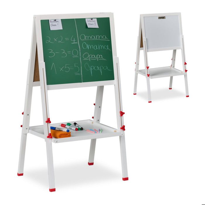 Relaxdays Tableau enfant à craie, double face, pliable, mobile, bois