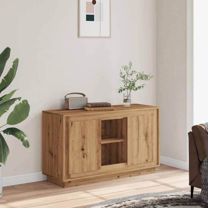 Réduction FR - Buffet Bas enfilade - Commode salon chêne artisanal 102x35x60 cm - Aspect Bois dingénierie -227738