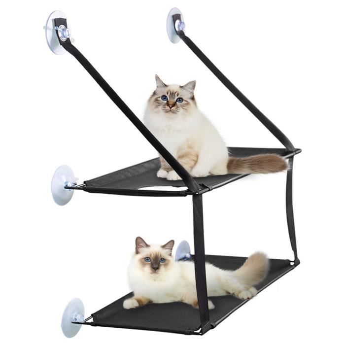 Hamac de Fenêtre pour Chat - Double Couche - 6 Ventouses Puissantes - Amovible Lavable - Résistant aux Griffes - Max 15KG