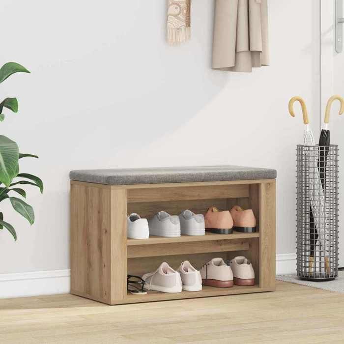 Marron Rack à chaussures - Meuble d’entrée pour Couloir/salon - avec étagère chêne artisanal 75x35x45 cm @sale31026