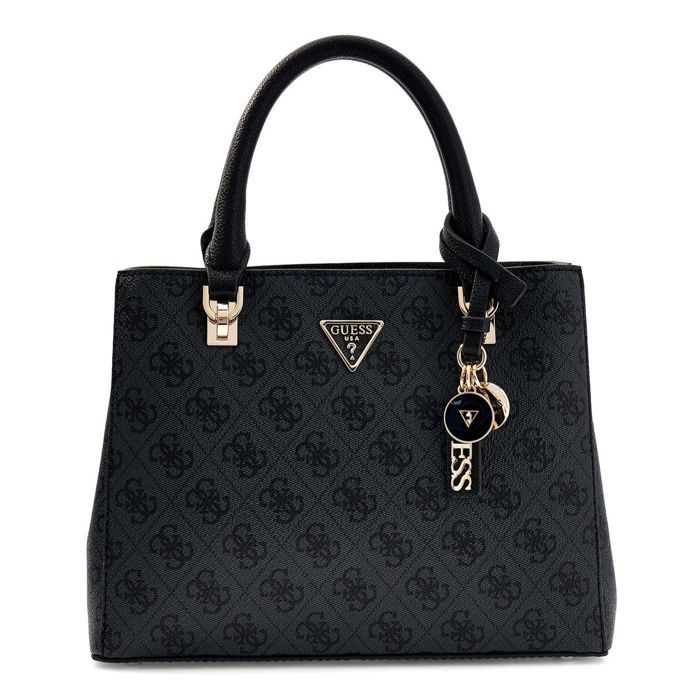 GUESS Sac à main gris foncé noir pour femme - Noelle II Multi Compartment Satchel S Coal Logo 327669