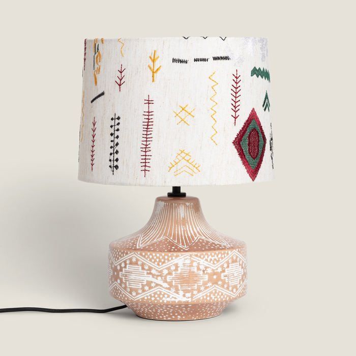 Lampe à Poser en Tissu et Céramique Agra Multicolore