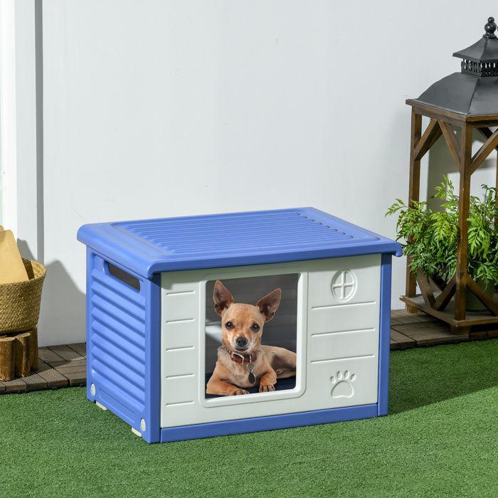 Niche pour chien extérieure en plastique maison pour chiens avec bouches daération bleu et blanc