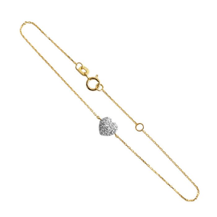 Bracelet Or Jaune - Motif Coeur Pavé de Zirconiums - Femme Bracelet Or Jaune - Motif Coeur Pavé de Zirconiums - Femme