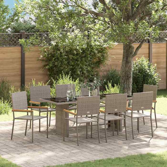 vidaXL Ensemble de salle à manger pour jardin 9 pcs Gris Ensemble de jardin et terrasse mobilier moderne 3365428