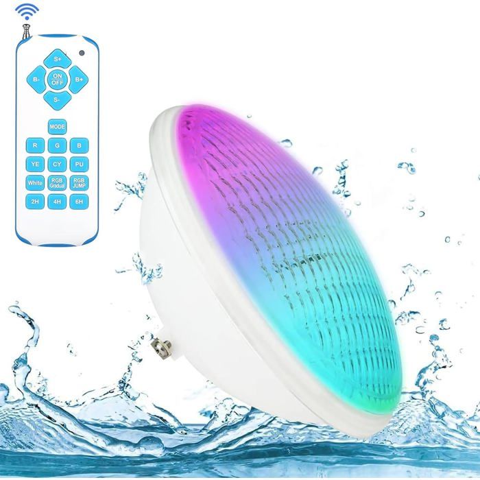 Lampe piscine KOLLNIUN PAR56 LED 20W RGB 12V AC/DC IP68 12 modes avec télécommande