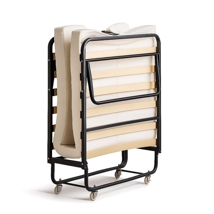 Lit pliant à roulettes avec matelas 90x200 - Sommier à lattes flexibles