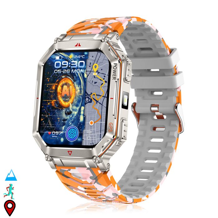 DAM Smartwatch KR92 avec appels BT GPS outils dexploration ChatGPT et plus de 100 modes sportifs. 43x13x59 Cm.