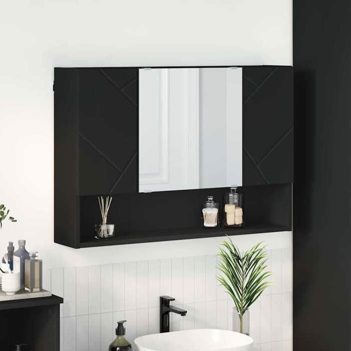 （Promotion Nove）Armoire murale Cabinet maquillage - moderne Armoire Miroir de Salle de Bain avec porte Noir 80 x 17 x 55 cm