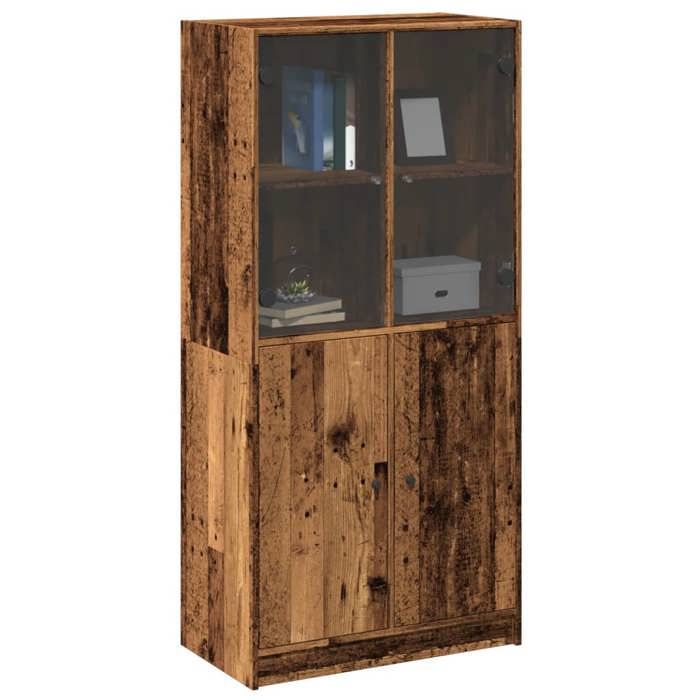 Buffet haut avec portes - vidaXL - Vieux bois - Bois dingénierie - 68x37x142 cm - 8 compartiments - Assemblage requis
