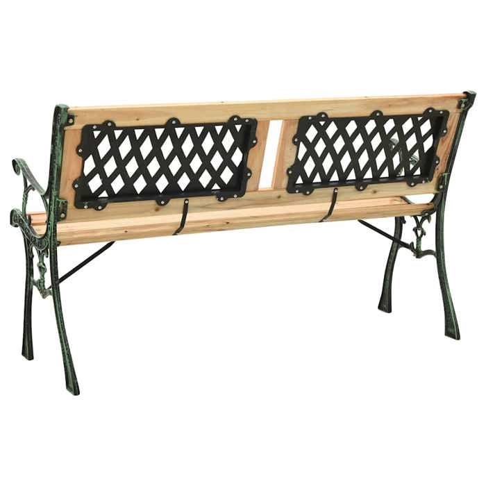 Banc de jardin en bois et fonte - WIENS - 122x54x73 cm - Bois de sapin massif - Fonte - Dossier à double croix - Vert