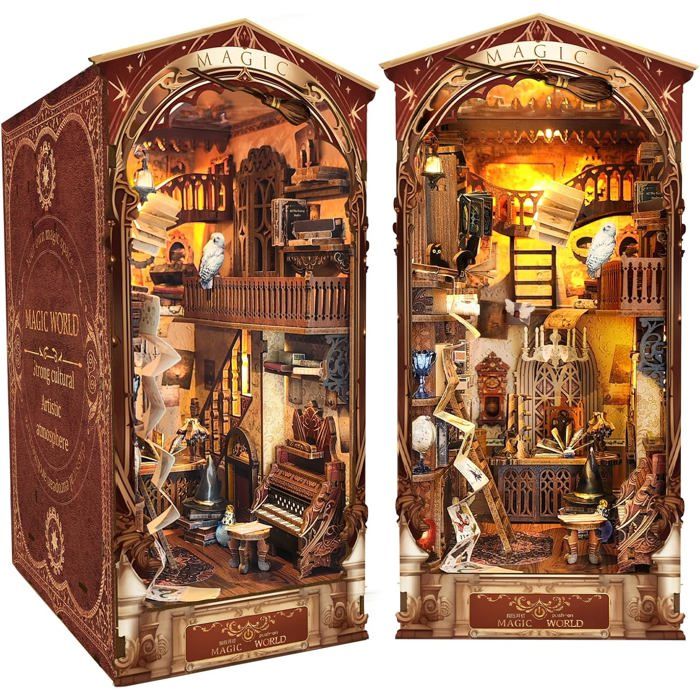 Coin Livre DIY Book Nook Miniature 3D avec Lampes LED et Meubles en Bois