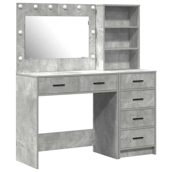 Coiffeuse moderne - vidaXL - Gris - Bois dingénierie - 78.5x41x135 cm - Bandes LED - Avec tiroir - Avec étagère
