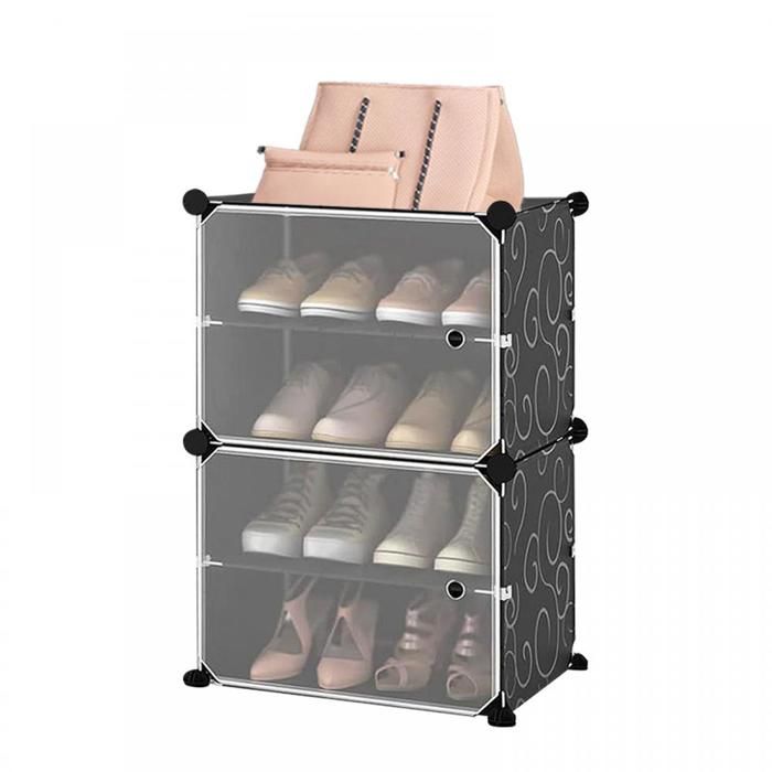 YQINGMAOY MEUBLE À CHAUSSURES 4 ÉTAGÈRES ÉTANCHE À LHUMIDITÉ ÉCOLOGIQUE 42 x 32 x 64 CM FLEUR NOIRE